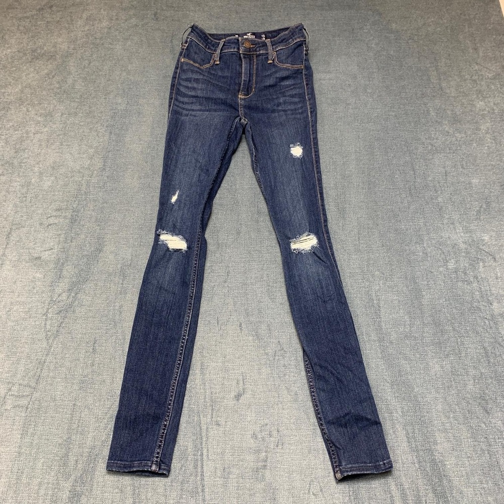 Hollister Jeans Womens 0R 24x28 Blue Denim Stretch Distressed High Rise Legging